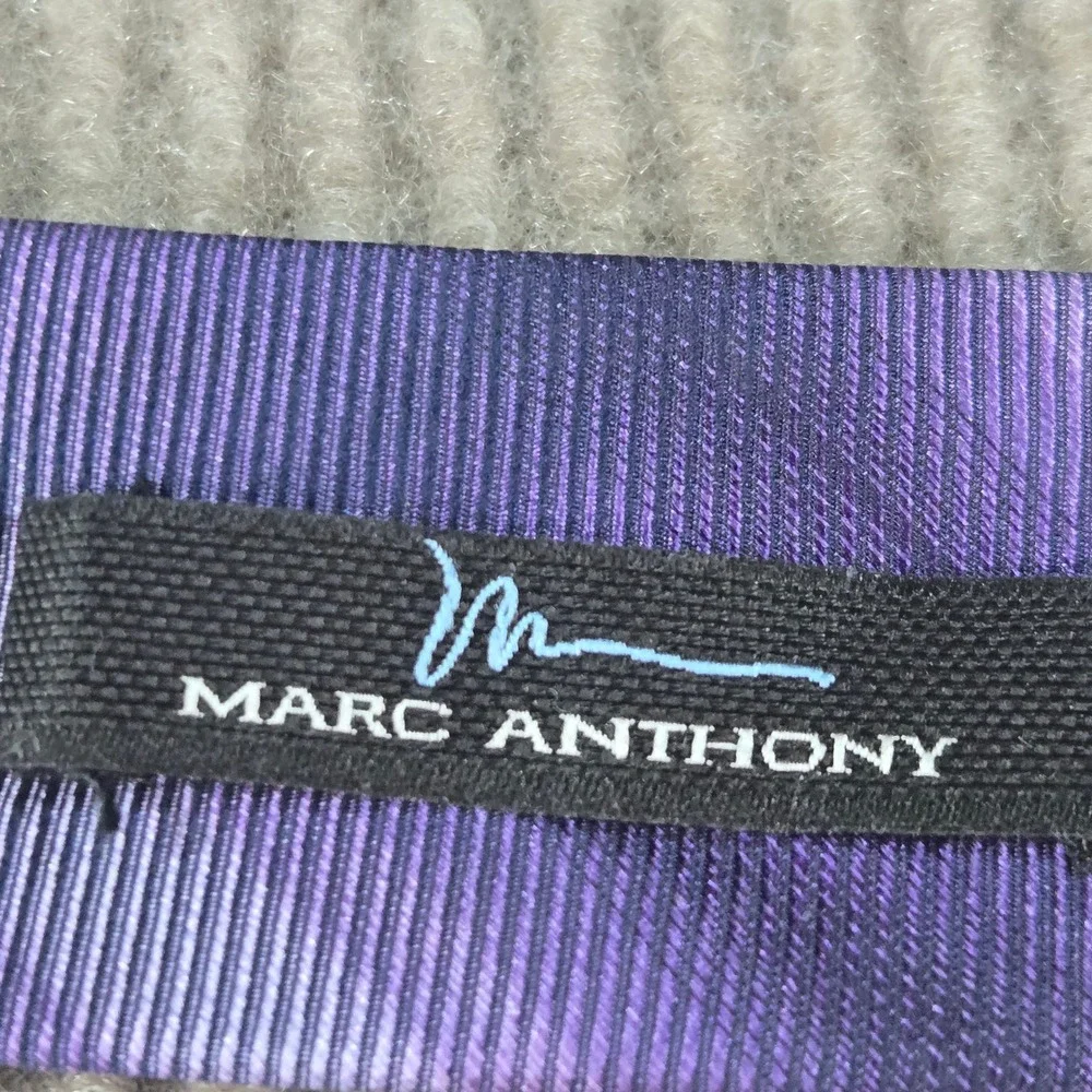 Marc Anthony Mens Purple Ribbed Striped 100% Silk Necktie